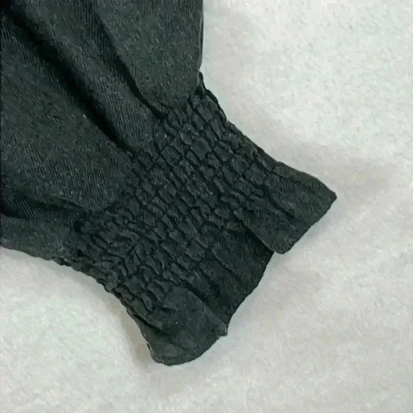 Zara Crop Shirred Elastic Top Size Medium Gray Long Sleeves Ruffled Caps - Picture 7 of 11